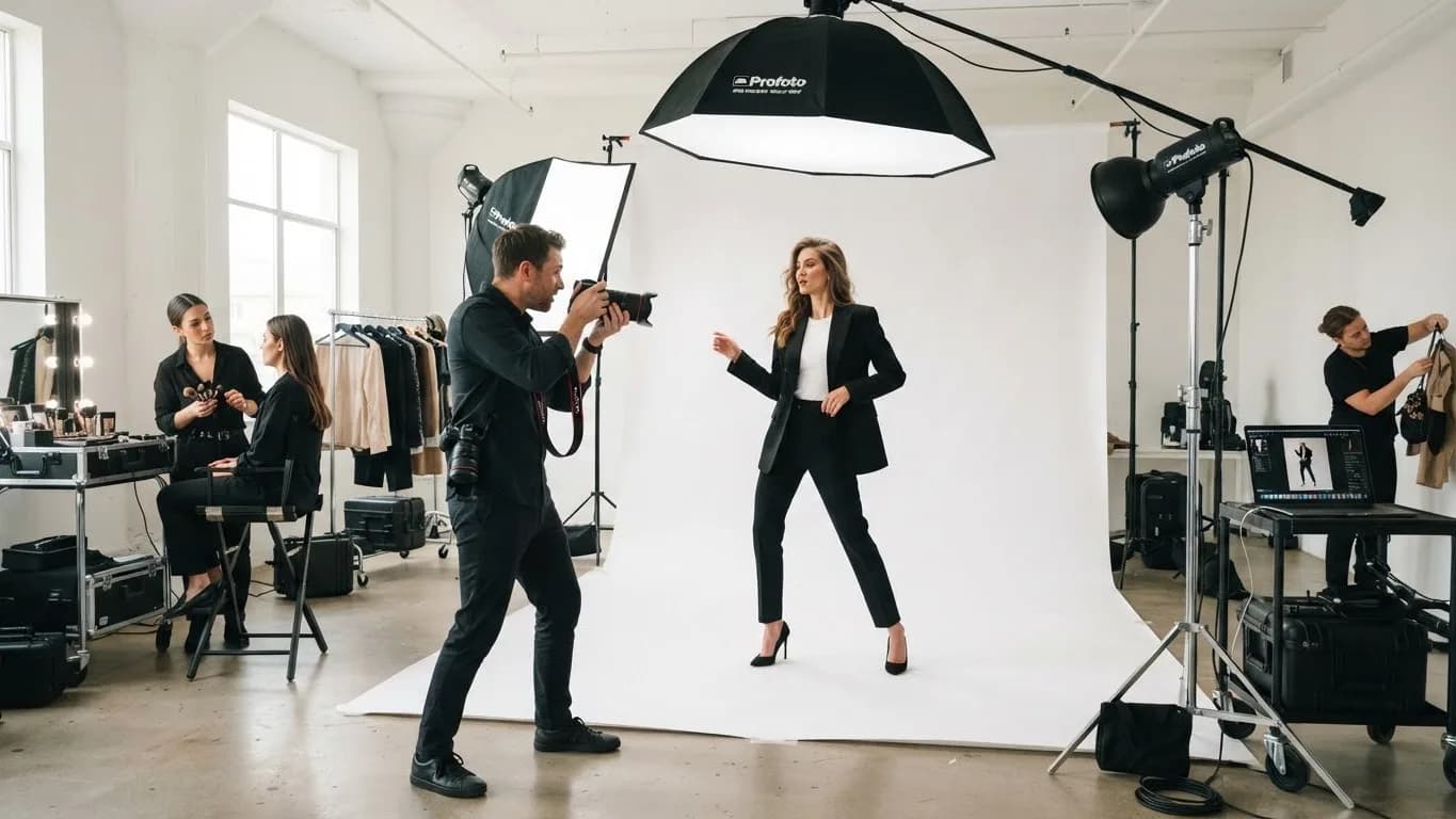 Achter de schermen bij een modeshoot in de studio